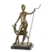 Bronzen beeld - een brons sculptuur van diana met een hert -  - 32,5 cm hoog