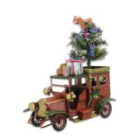 Auto in kerststijl Christmas car Tinnen beeldje handgemaakt 18 cm hoog