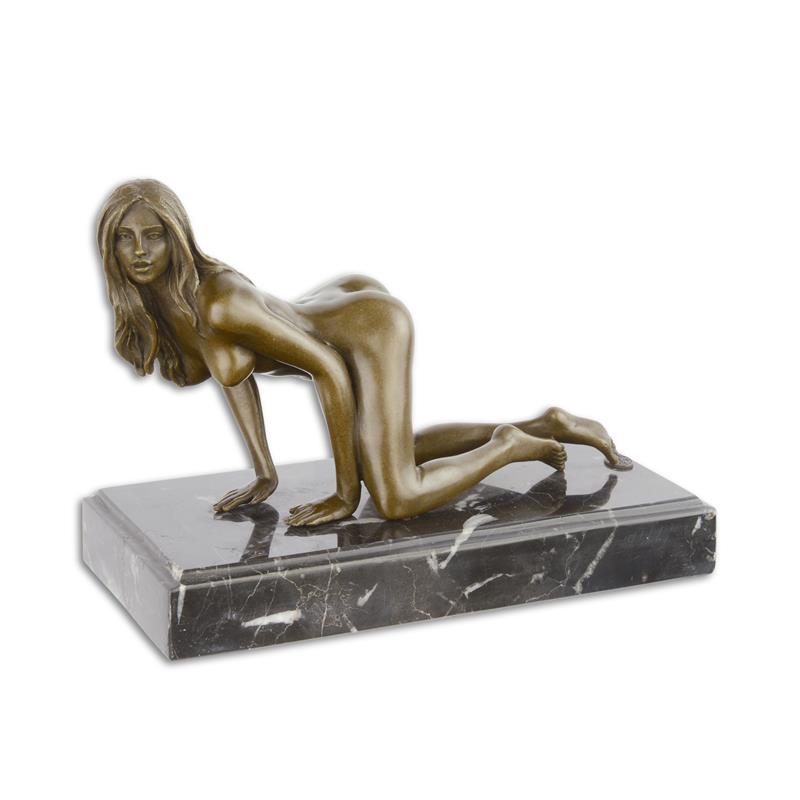 Bronzen beeld - Naakte vrouw - erotische sculptuur - 16,1 cm hoog