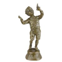 Bronzen beeld - Jongetje met duif -  - 23 cm hoog