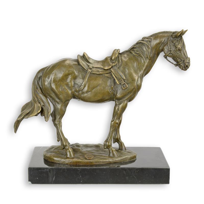Beeld - Gezadeld paard - Brons - 24,5 cm hoog