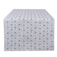 Tafelloper 50x140 cm Wit Blauw Katoen Vierkant Roosjes