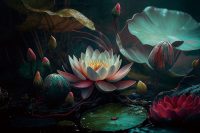 120 x 80 cm - glasschilderij - heilige lotus