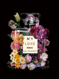 60 x 80 cm - glasschilderij - parfumfles - Love Paris - schilderij - goudfolie