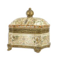 Porseleinen doos met deksel - Geschilderde decoratie vogels - Klassiek - Bronzen afwerking - 20 cm hoog