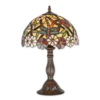 Tiffany tafellamp - Glas in lood - Libelle met bloemen - 46,5 cm hoog