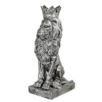 Resin beeld - Gekroonde leeuw - zilver - 90 cm hoog