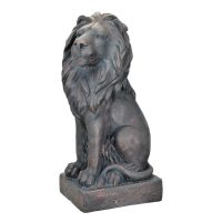 Resin beeld - zittende leeuw - oud zwart - sculptuur - MGO beeld - 74,6 cm hoog