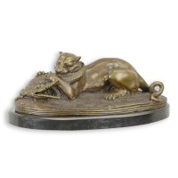 Bronzen beeld - Tijger Die Een Gavial Verslind -18 cm hoog