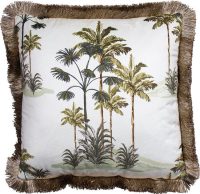 Sierkussen - Fluweel Gouden Franjes Palmboom - Multicolor - 45 Cm X 45 Cm