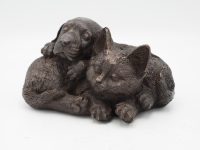 Brons beeld - Hond en kat - Bronzartes - 12 cm hoog