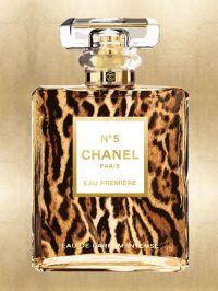 60 x 80 cm - glasschilderij - parfumfles Chanel - panterprint - schilderij fotokunst - foto print op glas
