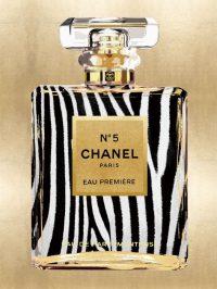 60 x 80 cm - glasschilderij - parfumfles Chanel - zebraprint - schilderij fotokunst - foto print op glas
