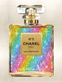 60 x 80 cm - glasschilderij - parfumfles chanel - regenboog - schilderij fotokunst - foto print op glas