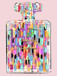 60 x 80 cm - glasschilderij - parfumfles chanel - kleurrijk - schilderij fotokunst - foto print op glas