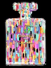 60 x 80 cm - glasschilderij - parfumfles chanel - kleurrijk - schilderij fotokunst - foto print op glas