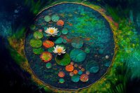 120 x 80 cm - glasschilderij - vijver - lotus bloemen - schilderij fotokunst - foto print op glas