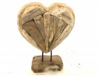 Decoratief beeld - houten hart - 50 cm - teakhout