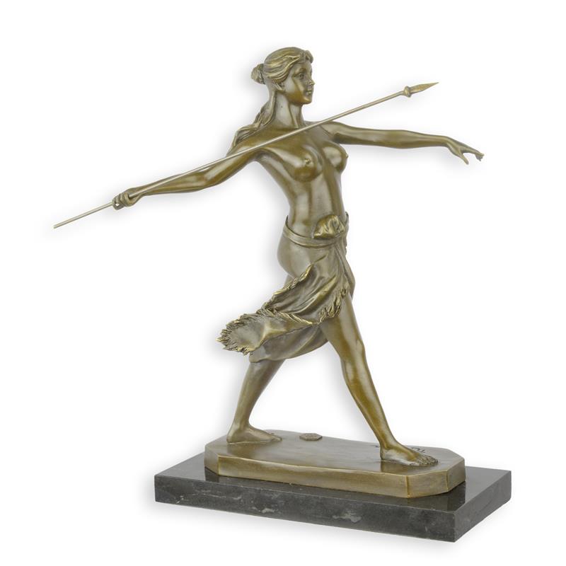 Bronzen beeld - Amazone Krijgster - Topless dame - 29,6 cm hoog