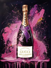 60 x 80 cm - glasschilderij - champagnefles - Gucci - schilderij fotokunst - foto print op glas