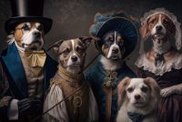 120 x 80 cm - glasschilderij - honden gekleed in Victoriaanse tijdperk - schilderij fotokunst - foto print op glas