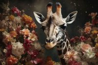120 x 80 cm - glasschilderij - giraffe - bloemen - schilderij fotokunst - foto print op glas