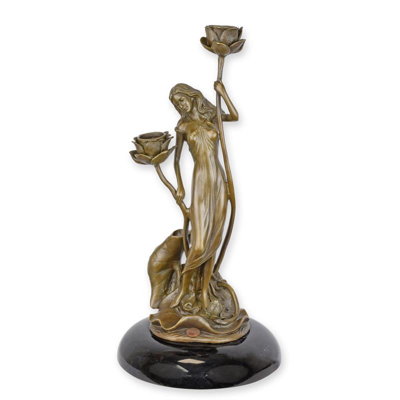 Bronzen beeld - Vrouw met bloemen - decoratie - 35,2 cm hoog