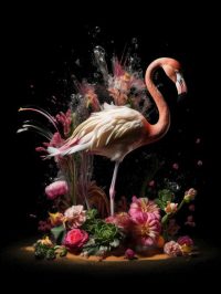 80 x 120 cm - glasschilderij - Flamingo - stilleven - schilderij fotokunst - foto print op glas - 3D reliëf