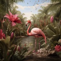 glasschilderij
  flamingo's 
