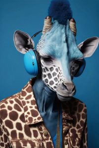 glasschilderij
  giraffe met koptelefoon 