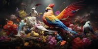 glasschilderij
  kleurrijke vogels 