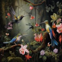 glasschilderij
  kolibries 