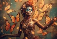 glasschilderij
  vrouw met vlinders 