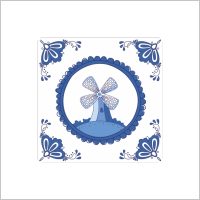 250 etiketten - etiket delfts blauw molen - stickers papier zelfklevend - 40x40 mm