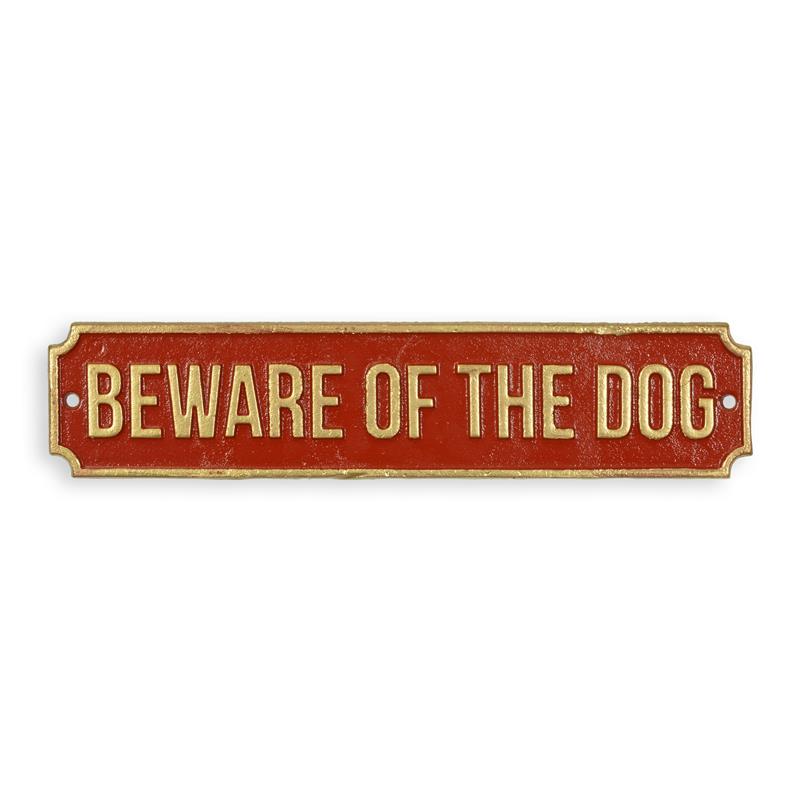 Wanddecoratie - Retro gietijzeren bord. - Beware of the dog - 20,7 cm hoog