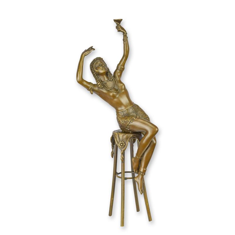 Bronzen beeld - Vrouw op barkruk - sculptuur - 34,4 cm hoog