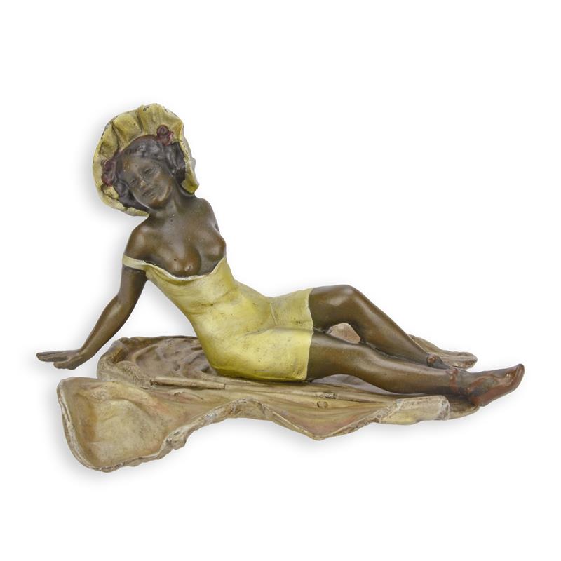 Bronzen beeld - Badende vrouw - sculptuur - 14 cm hoog