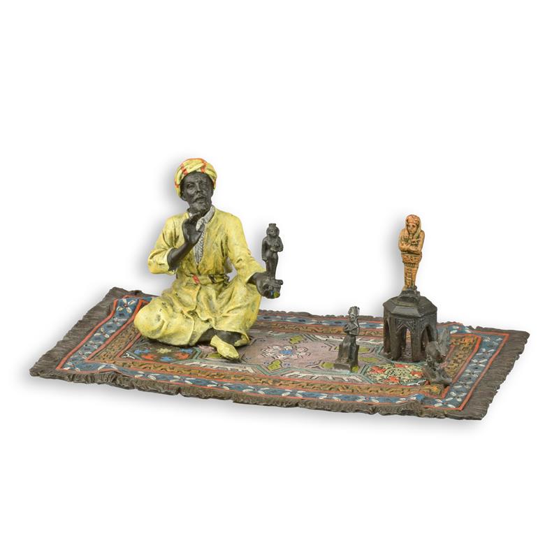 Bronzen beeld - Oosterse beeldenverkoper - sculptuur - 7,7 cm hoog