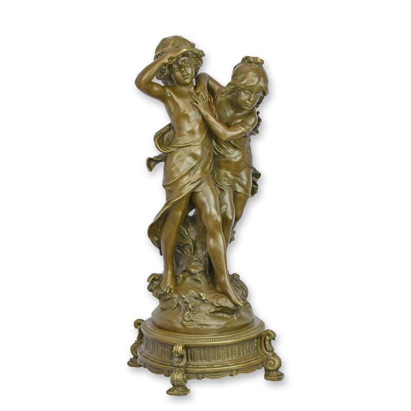 Bronzen beeld - Jongen en meisje - sculptuur - 58 cm hoog