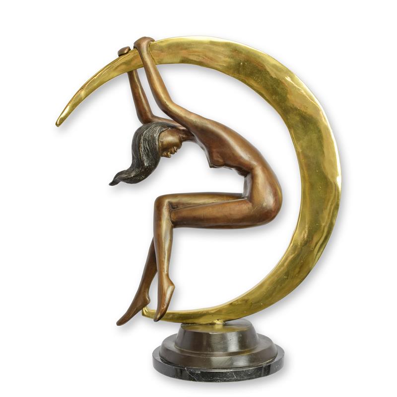 Bronzen beeld - Vrouw in halve maan - sculptuur - 56,4 cm hoog