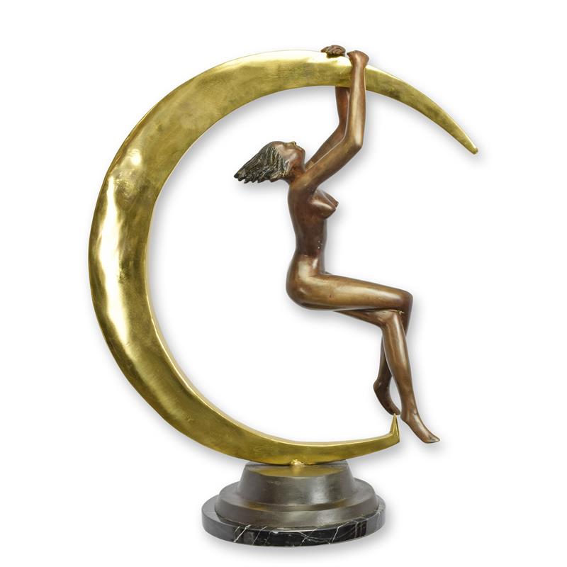 Bronzen beeld - Vrouw in halve maan - sculptuur - 57,8 cm hoog