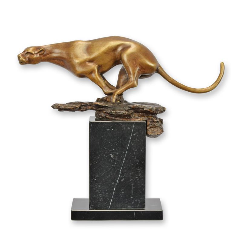 Bronzen beeld - Rennende jaguar - sculptuur - 35,8 cm hoog