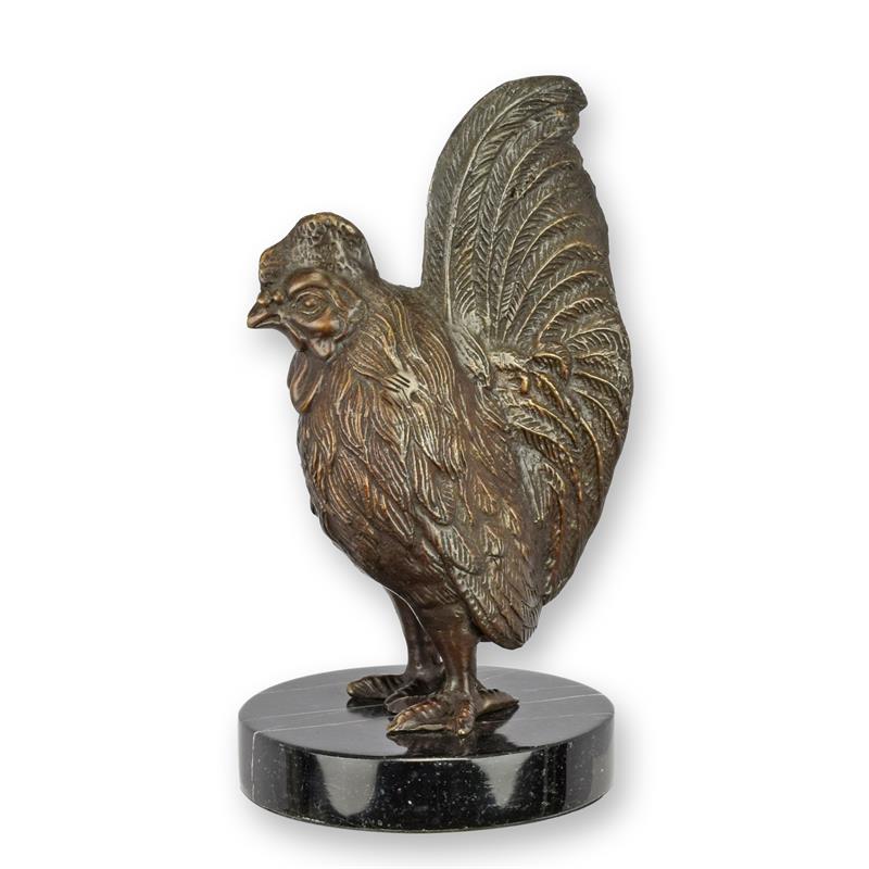 Bronzen beeld - Kip of haan - sculptuur - 18,8 cm hoog
